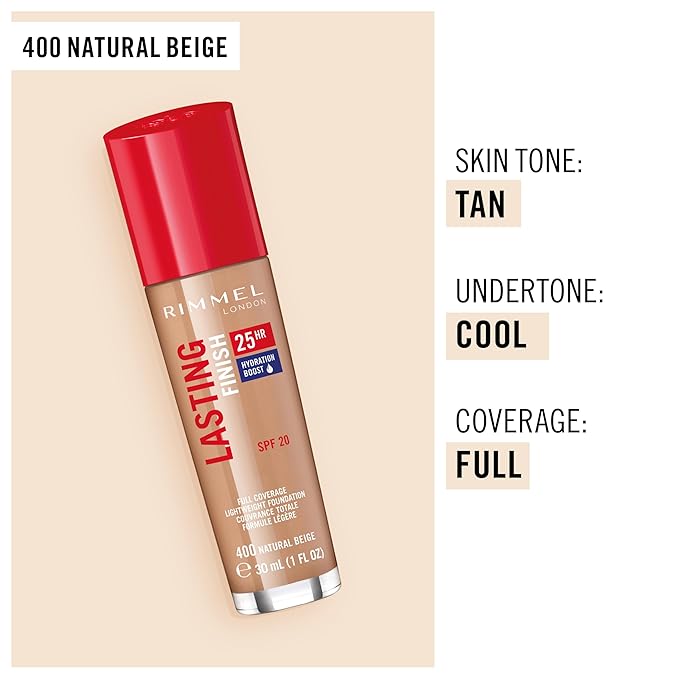 Rimmel Lasting Finish 25HR Foundation, 400 Natural Beige of 2)