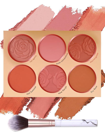 Matte Rose Face Blush Palette Kit with Brush-6