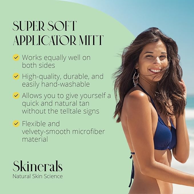 Skinerals Self Tanning Mitt, Premium Microfiber Self Tanner Applicator for Back & Body, Ultra Soft Double-Sided Self-Tan Mitt, Reusable & Washable Tanning Lotion Applicator Mitts