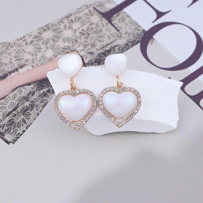 Vintage Rhinestone Heart Drop Earrings Opal
