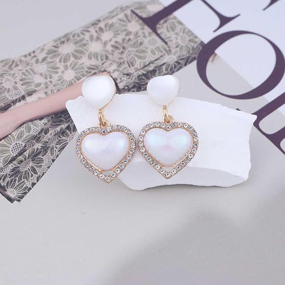 Vintage Rhinestone Heart Drop Earrings Opal