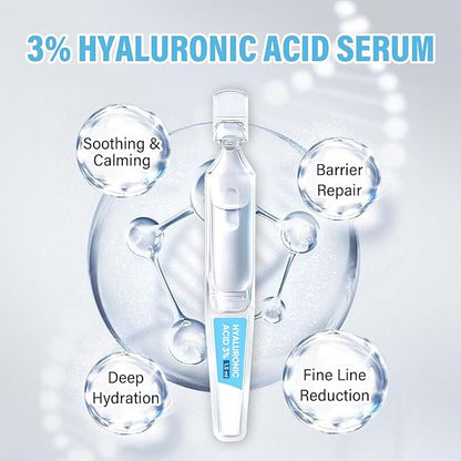 Ultra-Hydrating Serum, 3% Hyaluronic Acid Tube for Face Smoother Softer Skin, Pre-makeup Skin Care Hydrating Essence, 30 Pack