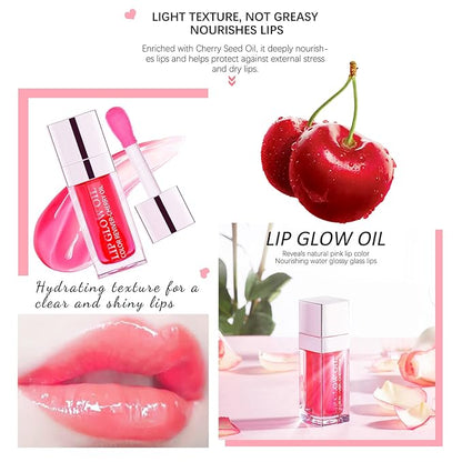 Lip Oil Hydrating Tinted Lip Balm, Plump Lip Gloss Lip Care Transparent Toot Lip Oil Tinted (015# Cherry Red)
