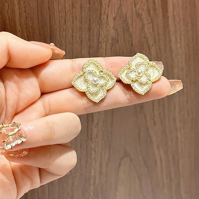 Vintage Pearl Flower Earrings Gold Pearl