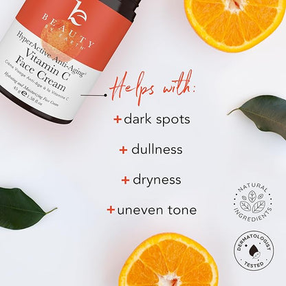 Beauty by Earth Vitamin C Face Cream - USA Made with Organic & Natural Ingredients, Skin Brightening Cream for Face, Discoloration Correcting & Anti Aging Moisturizer for Face with Antioxidants