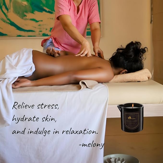 MELONY Massage Oil Candle for Pure Relaxation- 8.1 oz- Moisturizing Essential Oil Body Massage Candle for Home Spa- Amazing Gift for Women & Men (BlackBerry & Bay)