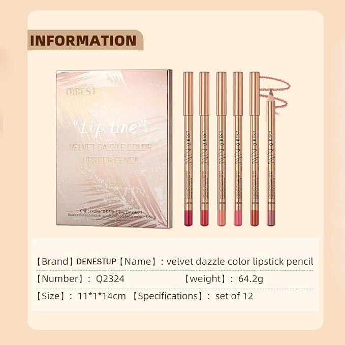 12 Colors Lip Liner Set, Brown Pink Red Smudge