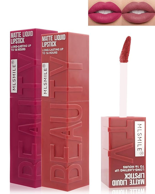 Matte Liquid Lipstick Lipgloss Set for Women-2Pcs Long Lasting Lip Gloss Waterproof Lip Stain Tint,Highly Pigmented Velvet Lipstick,Up to 16H Wear Non-Stick Cup, Christmas Makeup Gift for Women-03+04