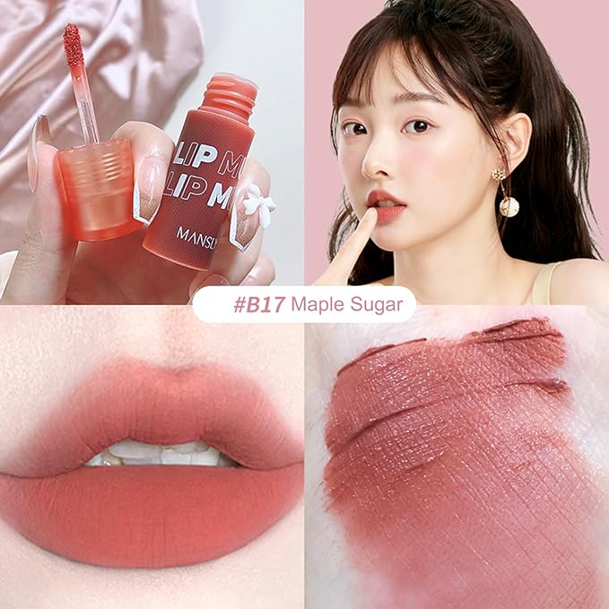 Matte Ink Lip Tint Stain, Lip Mud, Lasting Non-Stick Cup Matt Lip Gloss, Korean Liquid Lipcolor Makeup, Cheeky, Rose Nude Lipstick for Women (B17# Maple Sugar)