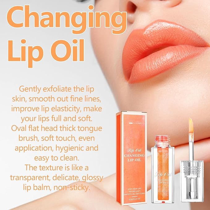 Conversionh Color Changing Lip Oil, Conversion Lip Stain, Conversionh Lip Oil, Boss up Magic Color Changing Lip Oil, Warm Change Hydrating Plumping Lip Nourishing Non-stick Oil (Orange)
