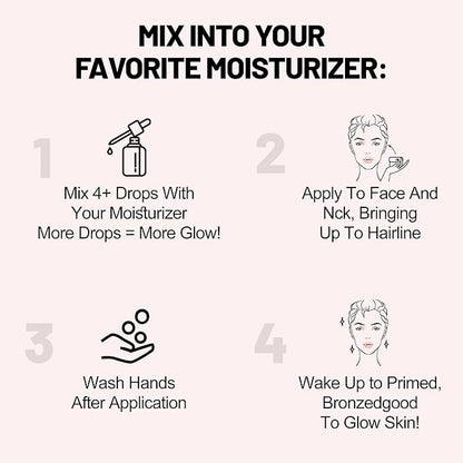 Face Tanning Drops to Add to Lotion,14 Day Long Lasting Effect Face Self Tanner Bronzing Drops, Natural Organic Ingredients, Quick Tan Drops