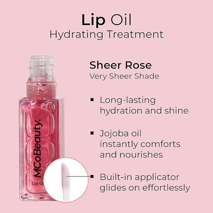 MCoBeauty Lip Oil Hydrating Treatment, Sheer Rose, Moisturizing Hydrating