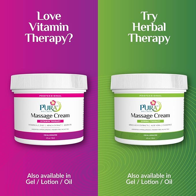 Vitamin Therapy Massage Cream, Massage Cream for Physical Therapy, Pura Massage Cream Deep Tissue Therapy, Pura Wellness Vitamin Therapy Massage, Unscented Cream for Physical Therapy, 4oz
