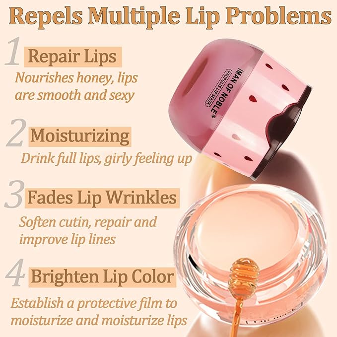 Strawberry Sleeping Lip Mask,Bee Lip Balm Wrinkle