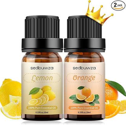 Sedbuwza Lemon Orange Essential Oil Set, Lemon Fragrance Oil Orange Scent Oil Set for Diffuser, Aromatherapy, Massage, Soap, Candle Making 2 x 10 ml