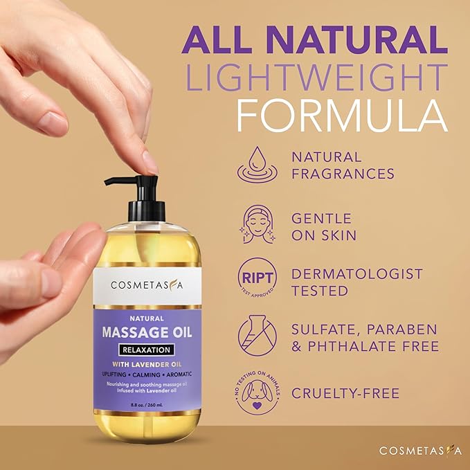 Natural Massage Oil with Hot Stones - No Stain 100% Natural Blend of Spa Quality Oils (Lavender)