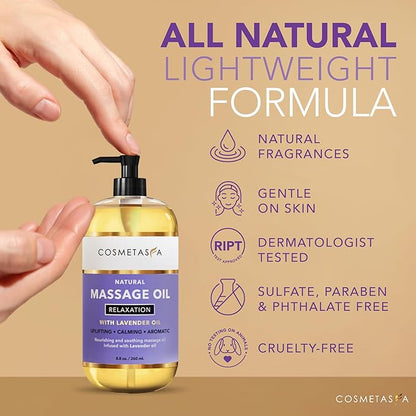 Natural Massage Oil with Hot Stones - No Stain 100% Natural Blend of Spa Quality Oils (Lavender)