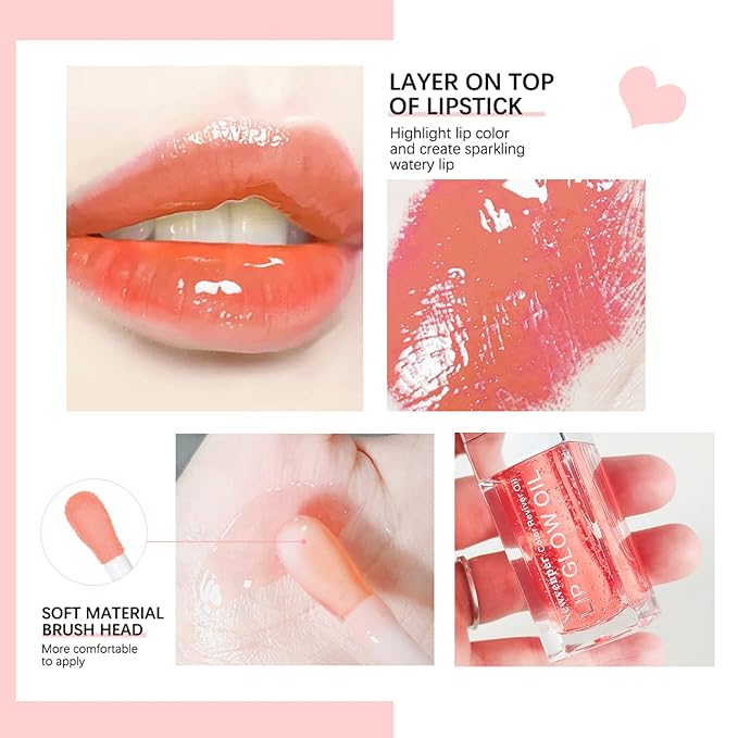 Hydrating Lip Glow Oil Long Lasting Plumping Lip Gloss Clear Lip Gloss Moisturizing Lip Oil Repairing Lip Lines and Prevents Dry Cracked for Lip Care and Dry Lips PINK