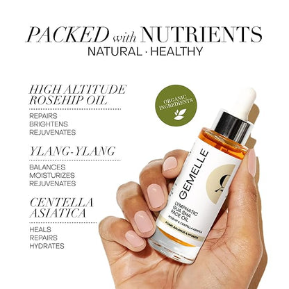 GEMELLE Lymphatic Gua Sha Face Oil | 6x Award Winner | Detox, Plump, Balance, Hydrate | High-Altitude Rosehip, Centella Asiatica & More! | Organic, Natural, Clean Beauty | Starter, Travel 15ml
