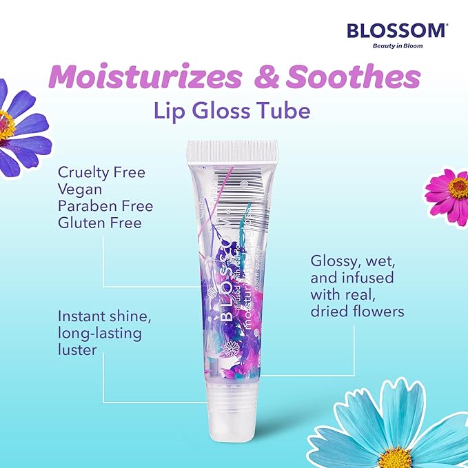 Blossom Scented Moisturizing Lip Gloss Tubes, Infused with Real Flowers, 0.3 fl. oz/9ml, Coconut