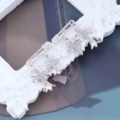 Vintage Crystal Cross Drop Earrings Rhinestone