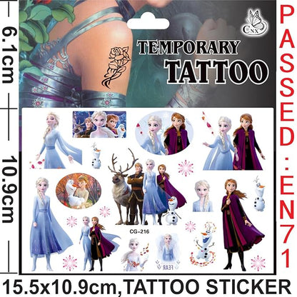 4 Sheet Frozen Princess Tattoos Stickers for Kids, (Temporary Tattoo-A)