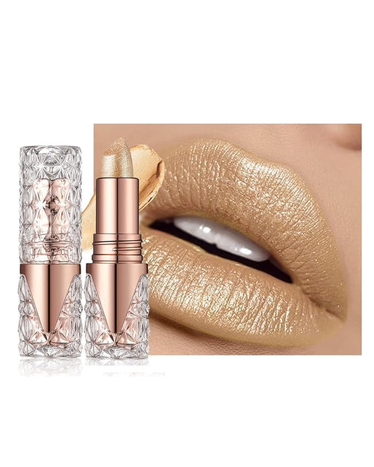 Shimmer Lipstick Long Lasting for Women with Metallic 3D Shine Hydrating Formula, Diamond Nude Glitter Lip Balm Tinted Glossy Lip Gloss High Impact Lip Color Nonstick Full-Coverage Lip Makeup-01