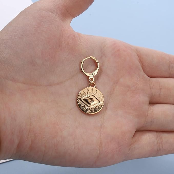 Evil Eye Coin Earrings Gold Disc Drop Earrings
