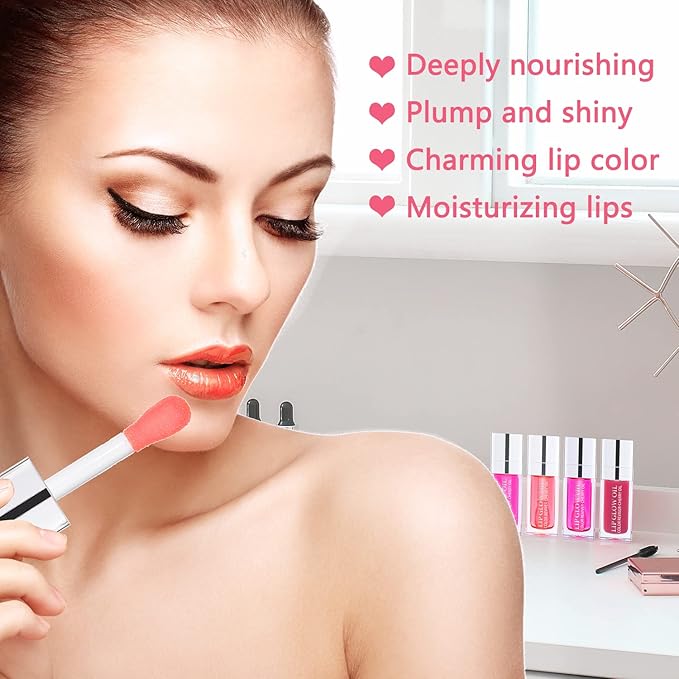 Plumping Lip Oil(3 Pcs), Hydrating Lip Gloss Tinted Lip Balm Transparent Lip Care, Big Brush Head Glitter Shine, Long Lasting Nourishing Non-sticky Fresh Texture, Cherry+Rosewood+Raspberry