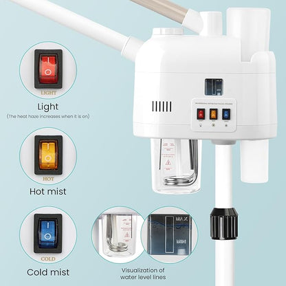 face steamer for hot and cold, Face Steamer with More Steam, Adjustable Height for Face Steamer Suitable for Personal Home and Professional Personal Care Places, Moisturizing or Hydrating.