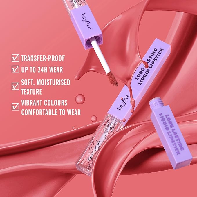 Long Lasting Liquid Lipstick with Clear Lip Gloss Set, High Pigment and Shine Lip Stain, Waterproof, Kiss-Proof, Up to 24H Wear, 0.1 Fl oz (Radiantly Rose)