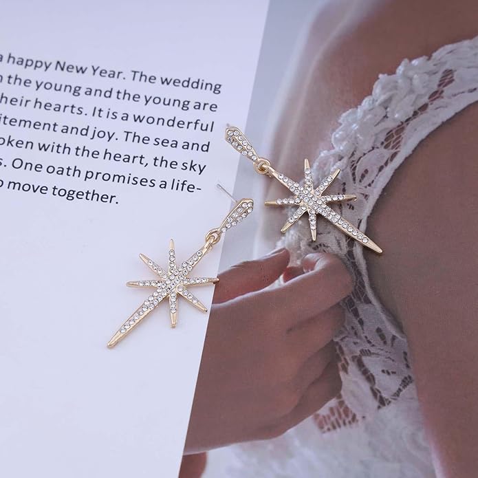 Vintage Crystal Northstar Dangle Earrings Rhinestone Northstar Studs