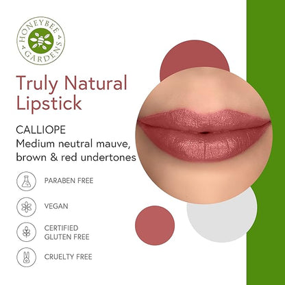 Honeybee Gardens Truly Natural Long Lasting Lipstick, Calliope, Medium Neutral Mauve, Naturally Hydrating & Nourishing, Vegan, Gluten-Free & Cruelty-Free, 0.13 oz / 3.8 g