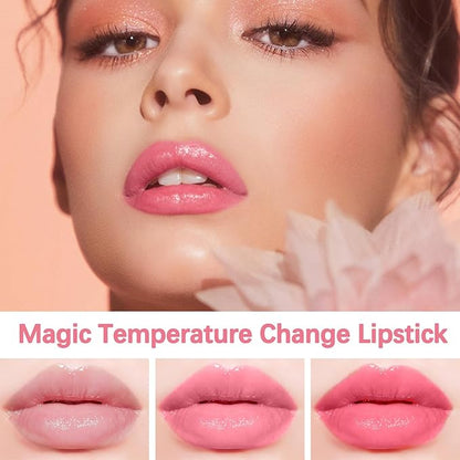 Lipstick for Women 3Pcs,Flower Jelly Lipstick Set,Temperature Change Change