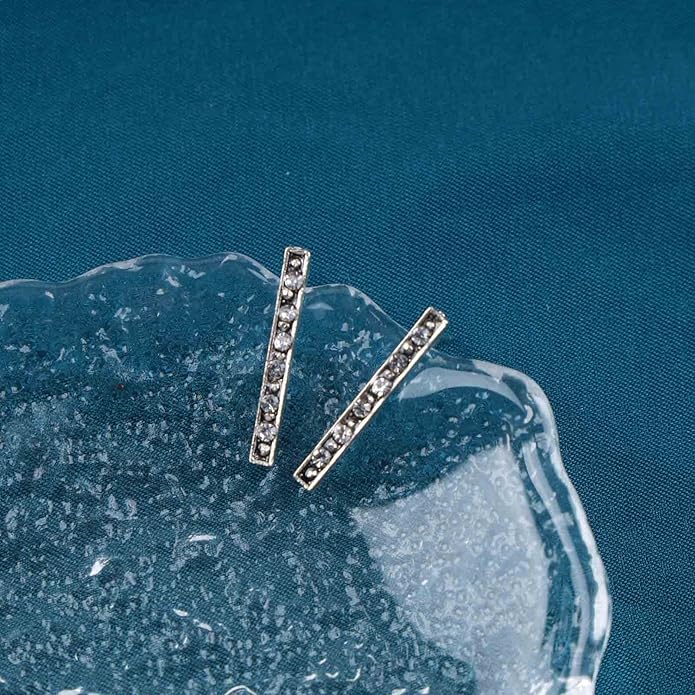 Geometric Crystal Bar Earrings Silver Cz