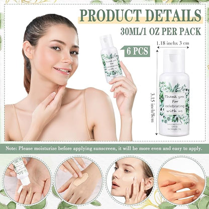 6 Pcs Wedding Sunscreen Bulk Travel Size Sunscreen SPF 50 Mini Sunscreen with Zinc Oxide Titanium Dioxide for Wedding Party Gifts(Eucalyptus)