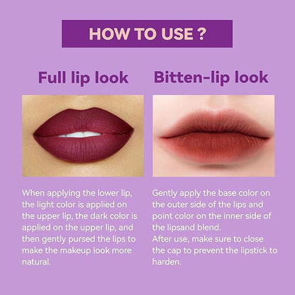 Nude Lipstick, 2 In1 Two Tone Bitten Moisturzing Waterproof Lipstick Gradient Bitting Matte Lipstick V Styling Glimmer Balm, Long Lasting Waterproof Silk Finish Lip Gloss for Women (#06)