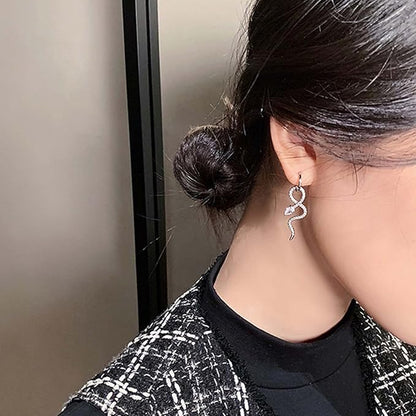 Gothic Crystal Snake Drop Earrings Silver Serpent Earrings