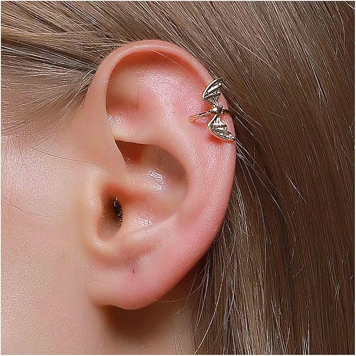 Gothic Bat Cuff Earrings Gold Bat