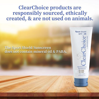 ClearChoice Sport Shield Sunscreen - Natural Face Sunscreen for Daily Use, SPF 45-4 Ounces