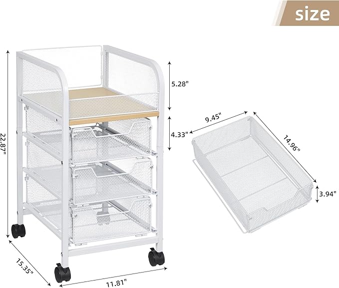 Rolling makeup cart organizer, 4-tier
