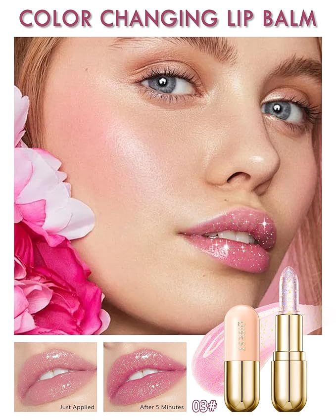 Glitter Balm Long Lasting PH Lipstick, Jelly Color Glitter