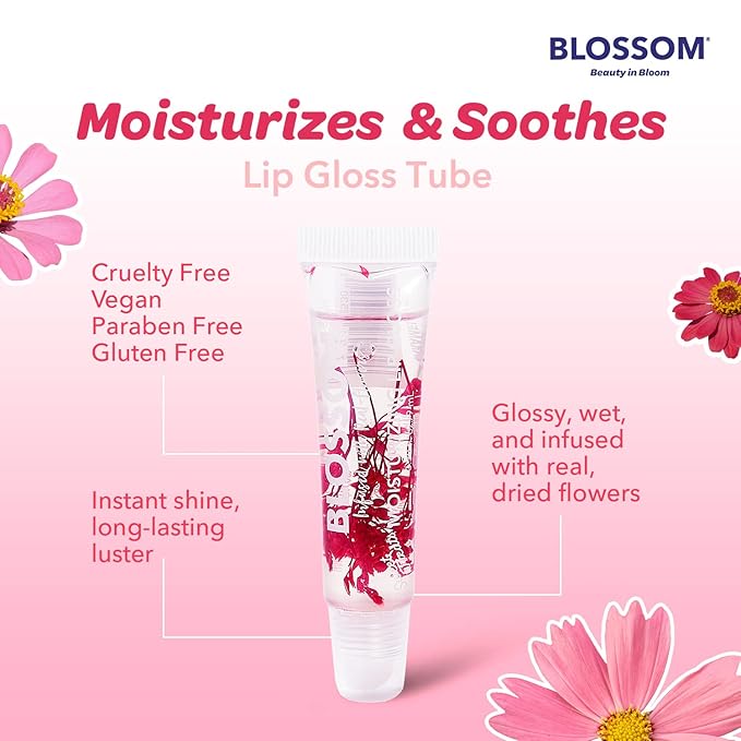 Blossom Scented Moisturizing Lip Gloss Tubes, Infused with Real Flowers, 0.3 fl. oz/9ml, Caramel Apple