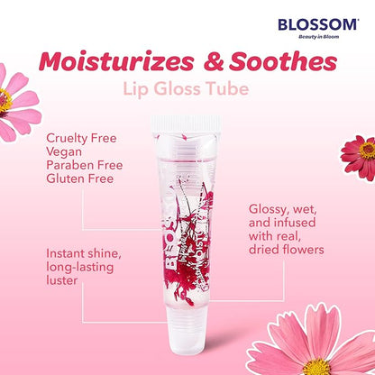 Blossom Scented Moisturizing Lip Gloss Tubes, Infused with Real Flowers, 0.3 fl. oz/9ml, Caramel Apple