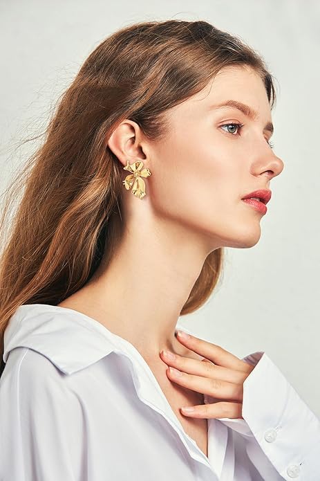 CLASSYZINT Gold/White/Red/Black Flower Stud Earrings