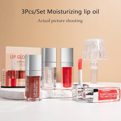 3 Colors Tinted Plumping Lip Oil Gloss Set, Plumping
