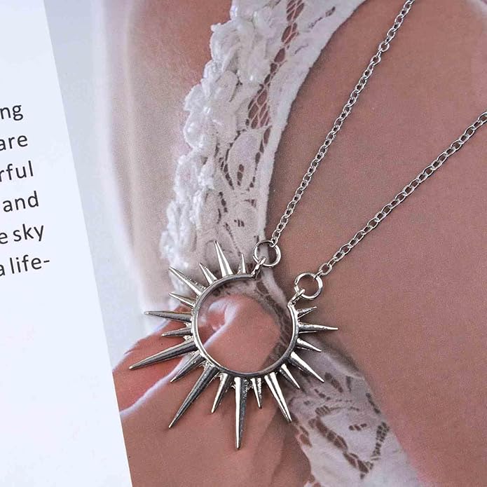 Vintage Sunburst Pendent Necklace Hollow Sunburst Necklace Moonstone
