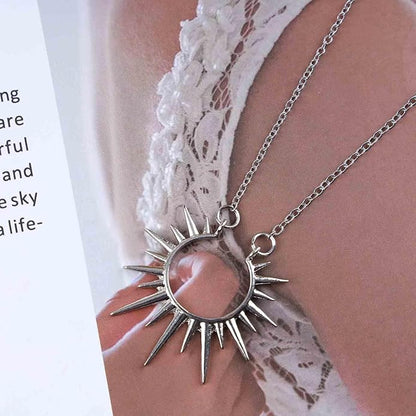 Vintage Sunburst Pendent Necklace Hollow Sunburst Necklace Moonstone