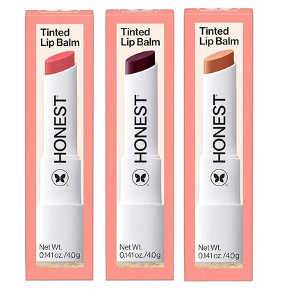Honest Beauty Moisturizing Vegan Tinted Lip Balm 3-Pack | Antioxidant-rich Acai Extracts + Avocado Oil | Paraben Free + Cruelty Free
