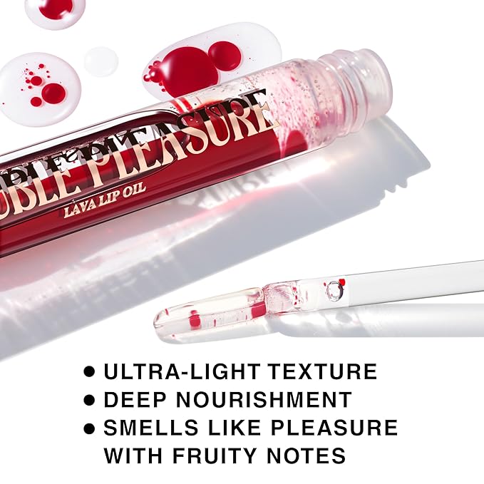Double Pleasure Lip Oil - Moisturizing Lip Gloss for Women - Softening Glow Lip Plumper Gloss - Hydrating Lip Glow Oil - Plumping Lip Gloss Oil with Silicone Applicator (Adrenaline Shot)